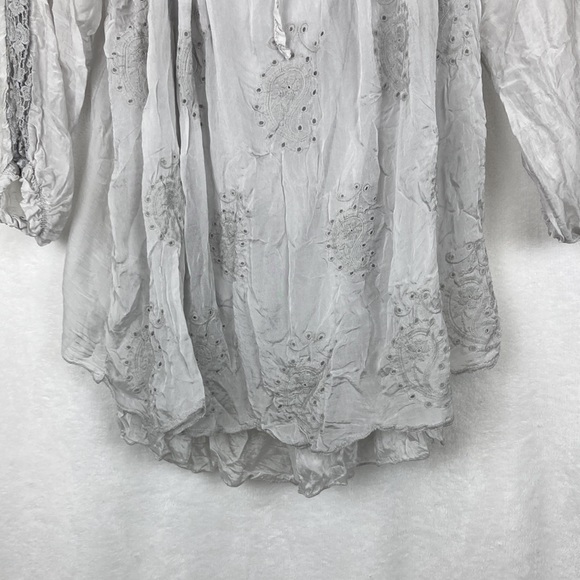 Le Marais Paris Women’s Silk Boho Peasant Tunic Top sz Large - Picture 3 of 12